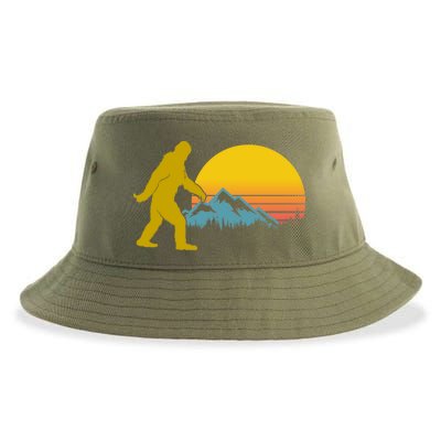 Retro Sasquatch Mountain Sunset Sustainable Bucket Hat