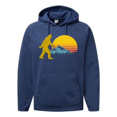 Retro Sasquatch Mountain Sunset Performance Fleece Hoodie