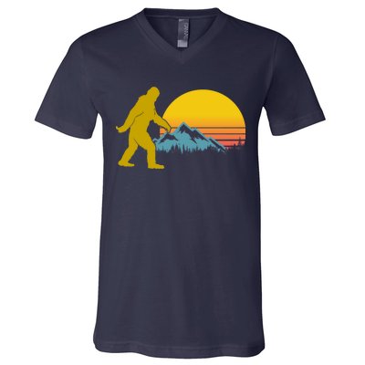 Retro Sasquatch Mountain Sunset V-Neck T-Shirt