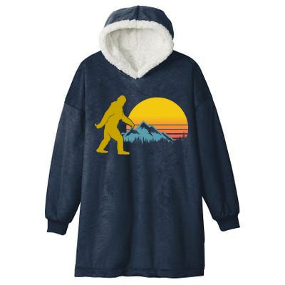 Retro Sasquatch Mountain Sunset Hooded Wearable Blanket