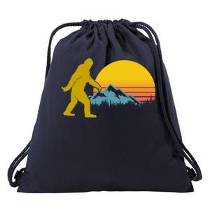 Retro Sasquatch Mountain Sunset Drawstring Bag