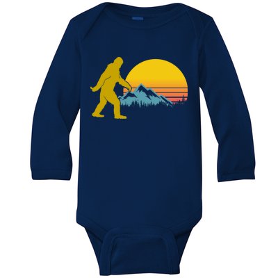 Retro Sasquatch Mountain Sunset Baby Long Sleeve Bodysuit