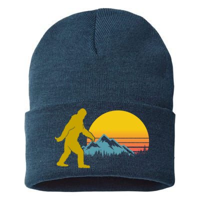 Retro Sasquatch Mountain Sunset Sustainable Knit Beanie