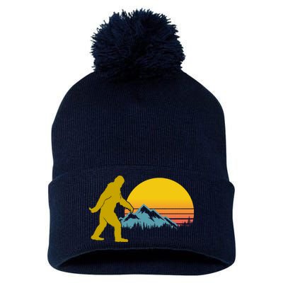 Retro Sasquatch Mountain Sunset Pom Pom 12in Knit Beanie