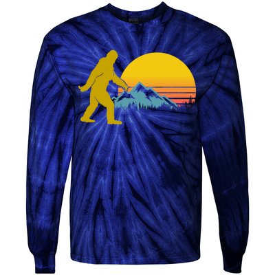 Retro Sasquatch Mountain Sunset Tie-Dye Long Sleeve Shirt