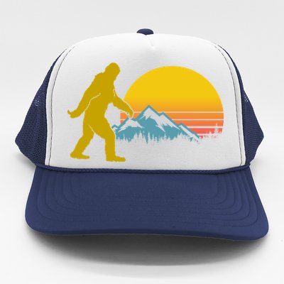 Retro Sasquatch Mountain Sunset Trucker Hat