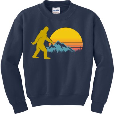 Retro Sasquatch Mountain Sunset Kids Sweatshirt