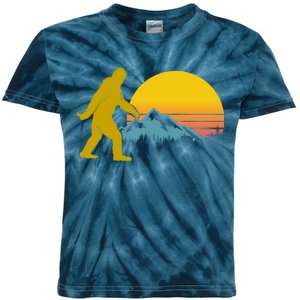 Retro Sasquatch Mountain Sunset Kids Tie-Dye T-Shirt