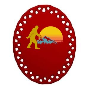 Retro Sasquatch Mountain Sunset Ceramic Oval Ornament