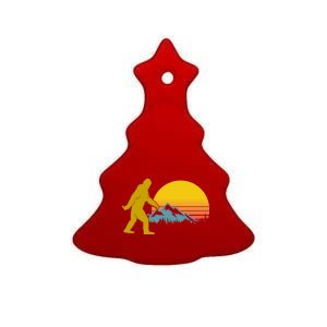 Retro Sasquatch Mountain Sunset Ceramic Tree Ornament