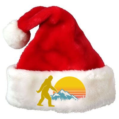 Retro Sasquatch Mountain Sunset Premium Christmas Santa Hat