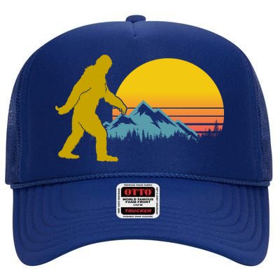 Retro Sasquatch Mountain Sunset High Crown Mesh Back Trucker Hat