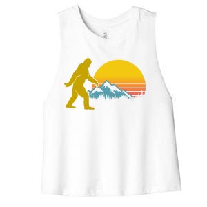 Retro Sasquatch Mountain Sunset Women's Racerback Cropped Tank