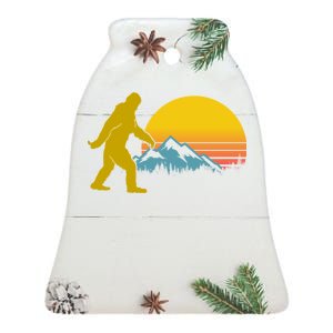 Retro Sasquatch Mountain Sunset Ceramic Bell Ornament