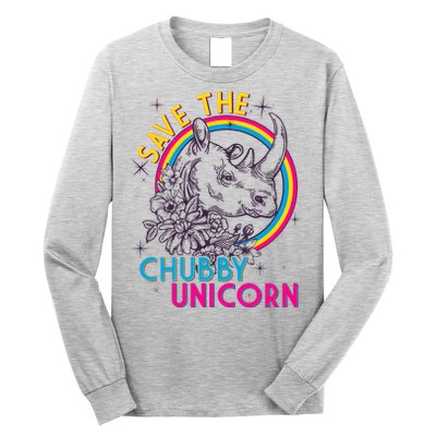 Retro Save the Chubby Unicorn Rhino Long Sleeve Shirt