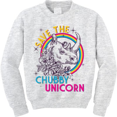 Retro Save the Chubby Unicorn Rhino Kids Sweatshirt