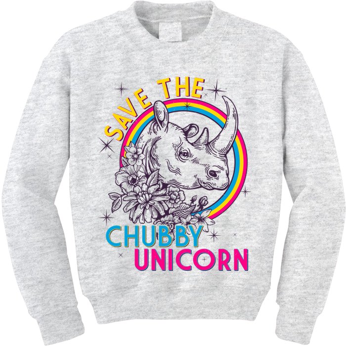 Retro Save the Chubby Unicorn Rhino Kids Sweatshirt