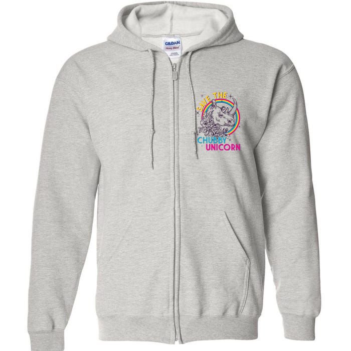 Retro Save the Chubby Unicorn Rhino Full Zip Hoodie