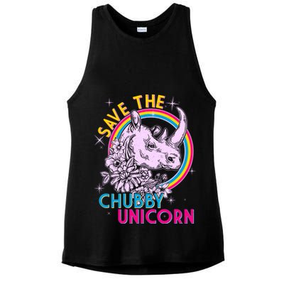 Retro Save the Chubby Unicorn Rhino Ladies PosiCharge Tri-Blend Wicking Tank