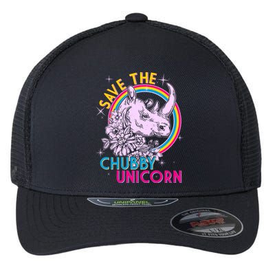 Retro Save the Chubby Unicorn Rhino Flexfit Unipanel Trucker Cap