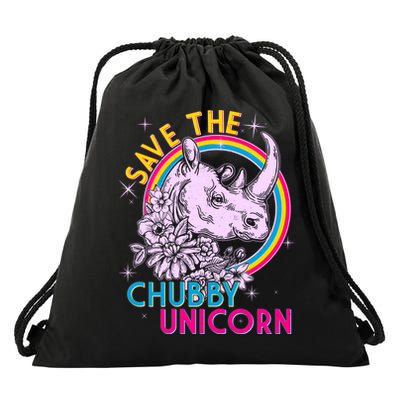 Retro Save the Chubby Unicorn Rhino Drawstring Bag