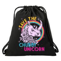 Retro Save the Chubby Unicorn Rhino Drawstring Bag