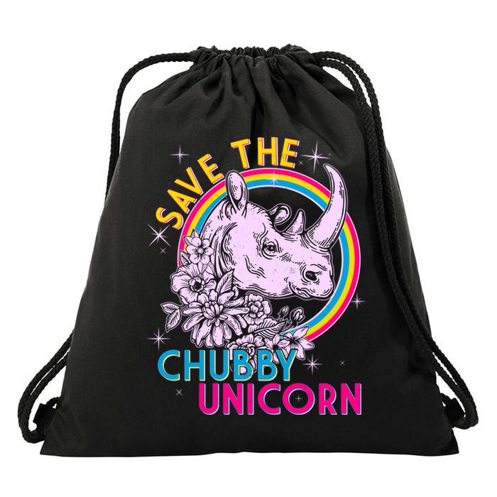 Retro Save the Chubby Unicorn Rhino Drawstring Bag