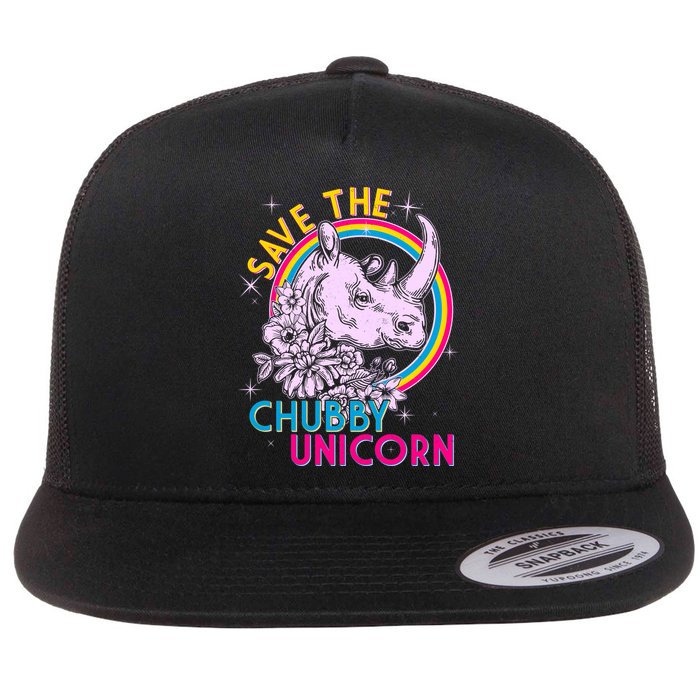 Retro Save the Chubby Unicorn Rhino Flat Bill Trucker Hat