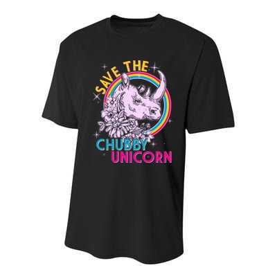 Retro Save the Chubby Unicorn Rhino Youth Performance Sprint T-Shirt