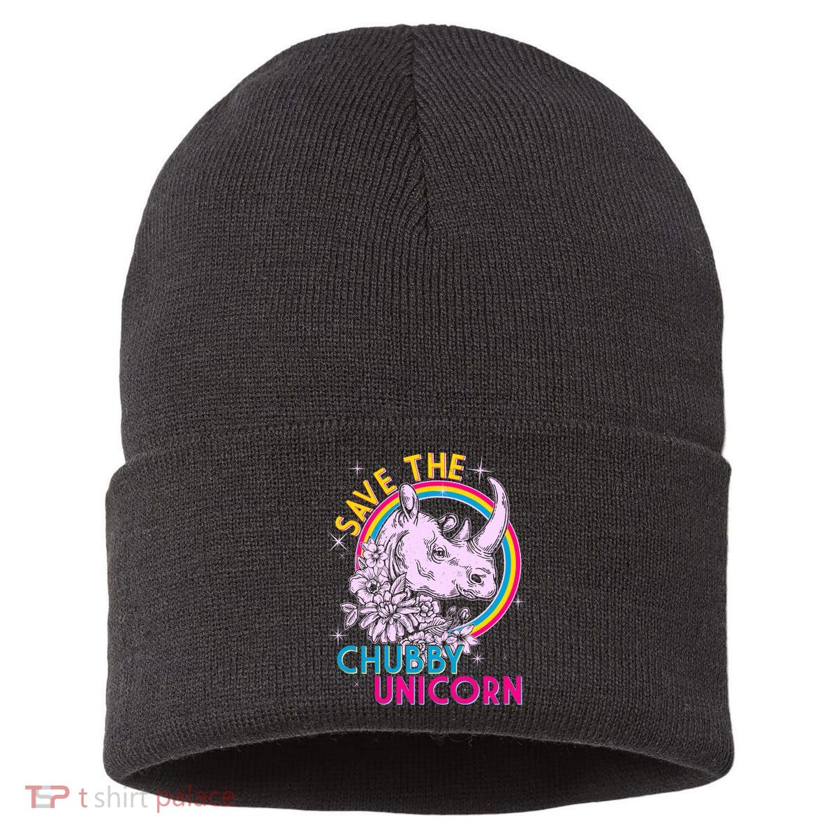 Retro Save the Chubby Unicorn Rhino Sustainable Knit Beanie