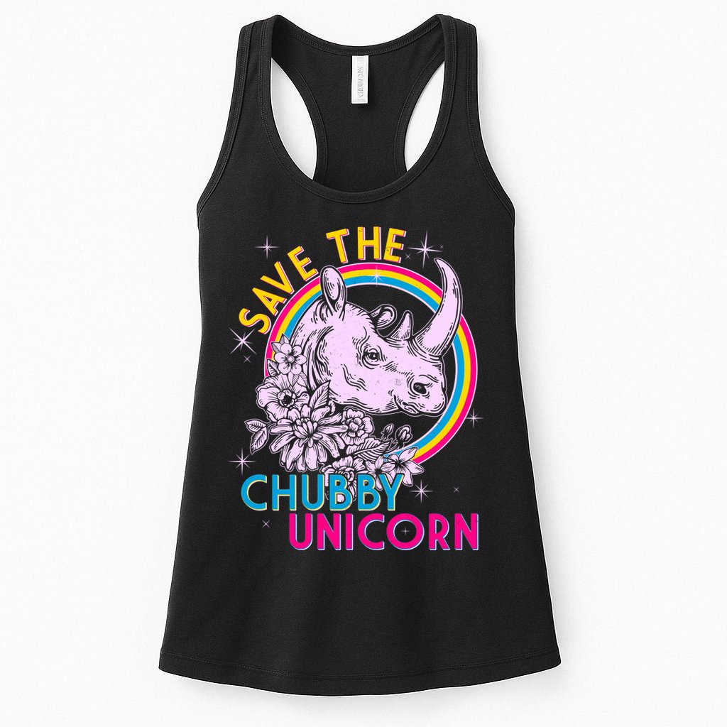 Retro Save the Chubby Unicorn Rhino Womens Tank Top