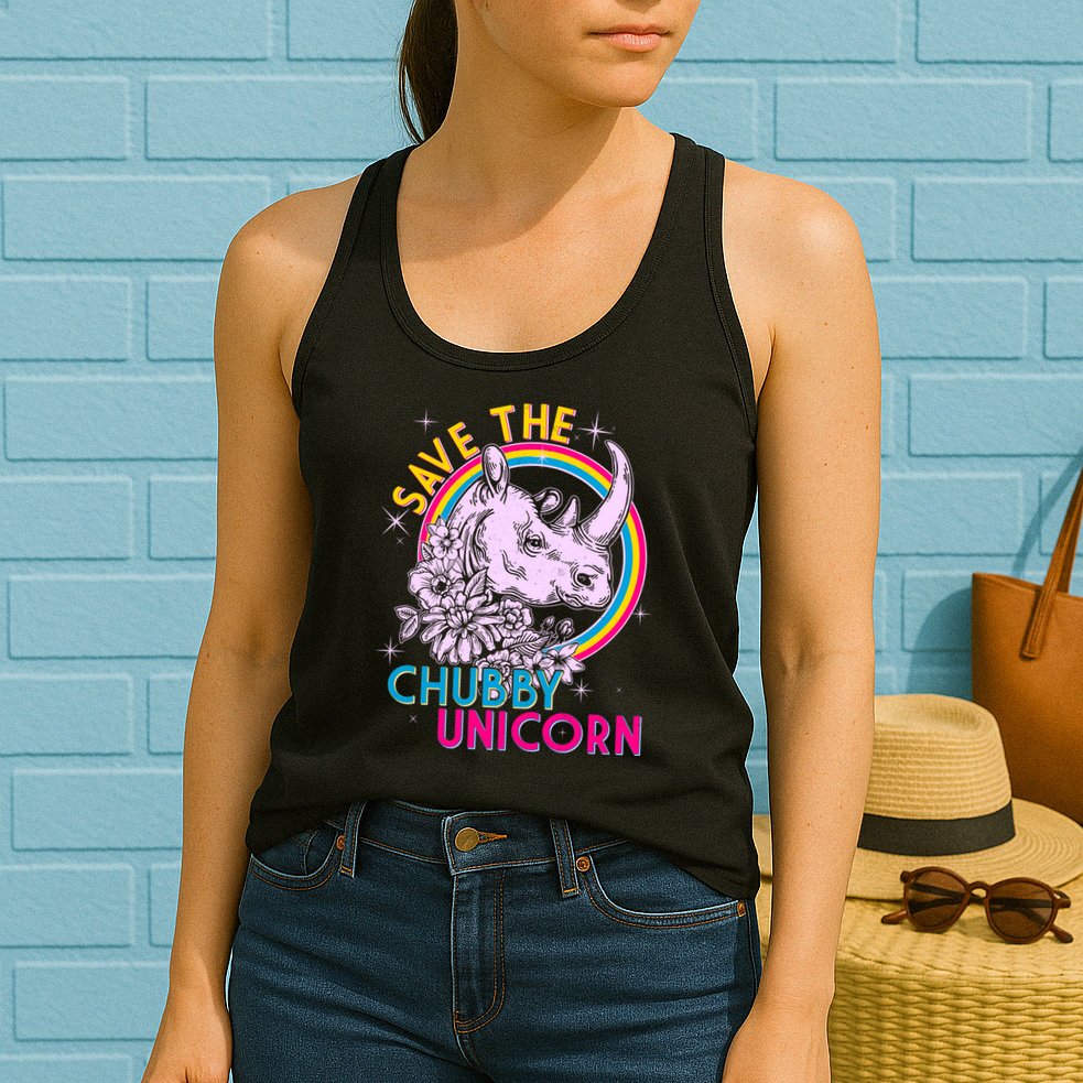 Retro Save the Chubby Unicorn Rhino Womens Tank Top