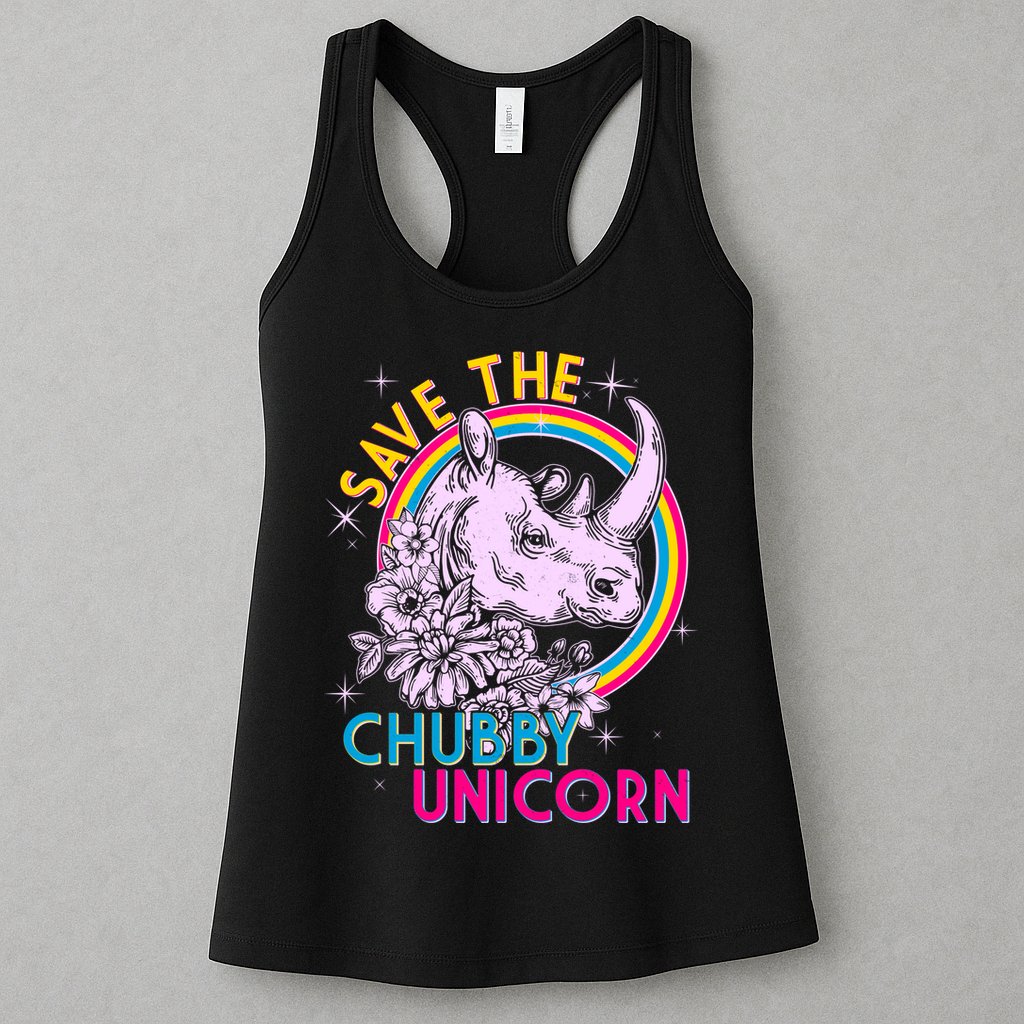 Retro Save the Chubby Unicorn Rhino Womens Tank Top