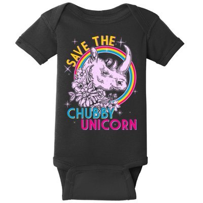 Retro Save the Chubby Unicorn Rhino Baby Bodysuit
