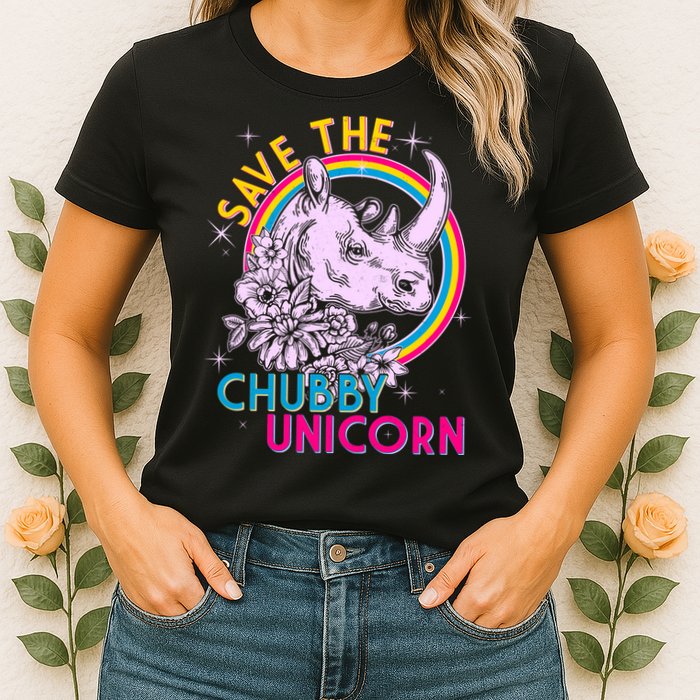 Retro Save the Chubby Unicorn Rhino Womens T-Shirt