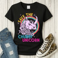 Retro Save the Chubby Unicorn Rhino Womens T-Shirt
