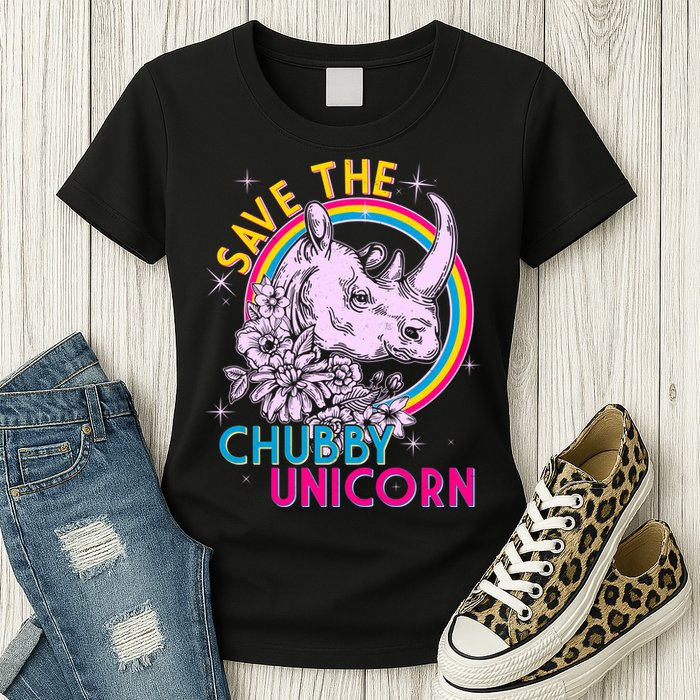 Retro Save the Chubby Unicorn Rhino Womens T-Shirt