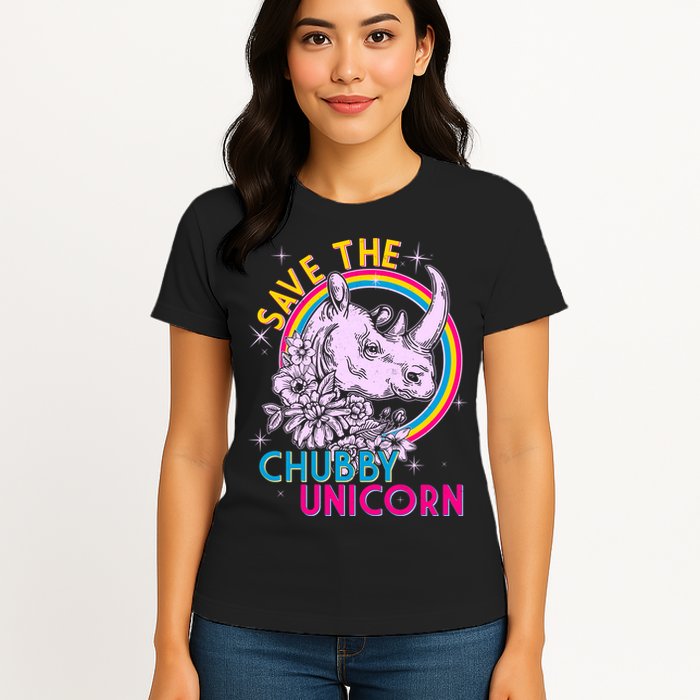 Retro Save the Chubby Unicorn Rhino Womens T-Shirt