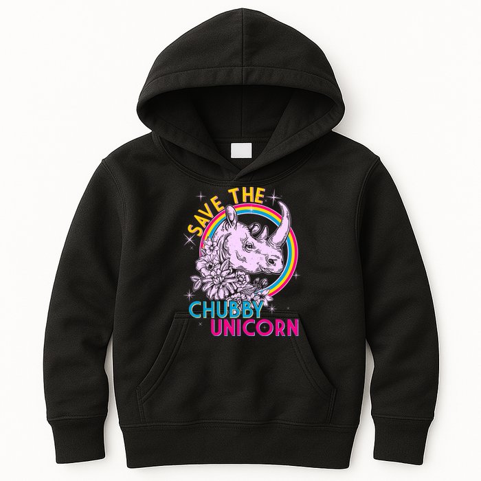 Retro Save the Chubby Unicorn Rhino Kids Hoodie