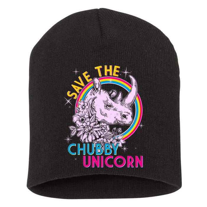 Retro Save the Chubby Unicorn Rhino Short Acrylic Beanie