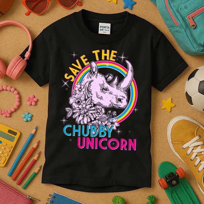 Retro Save the Chubby Unicorn Rhino Kids T-Shirt