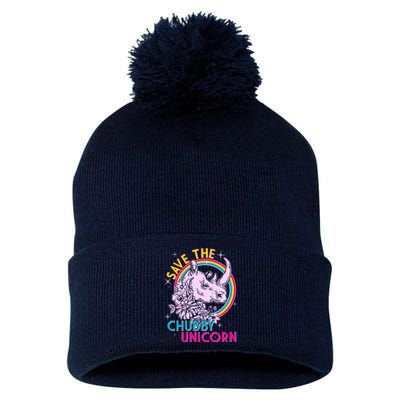 Retro Save the Chubby Unicorn Rhino Pom Pom 12in Knit Beanie