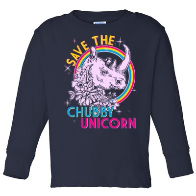 Retro Save the Chubby Unicorn Rhino Toddler Long Sleeve Shirt