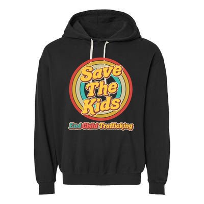 Retro Save The Kids End Child Trafficking Garment-Dyed Fleece Hoodie