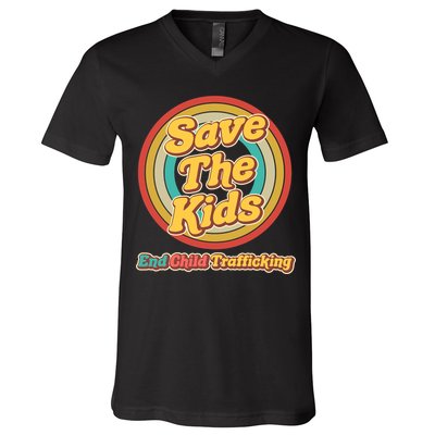 Retro Save The Kids End Child Trafficking V-Neck T-Shirt