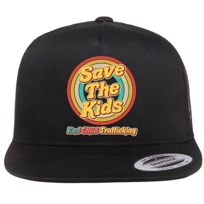 Retro Save The Kids End Child Trafficking Flat Bill Trucker Hat