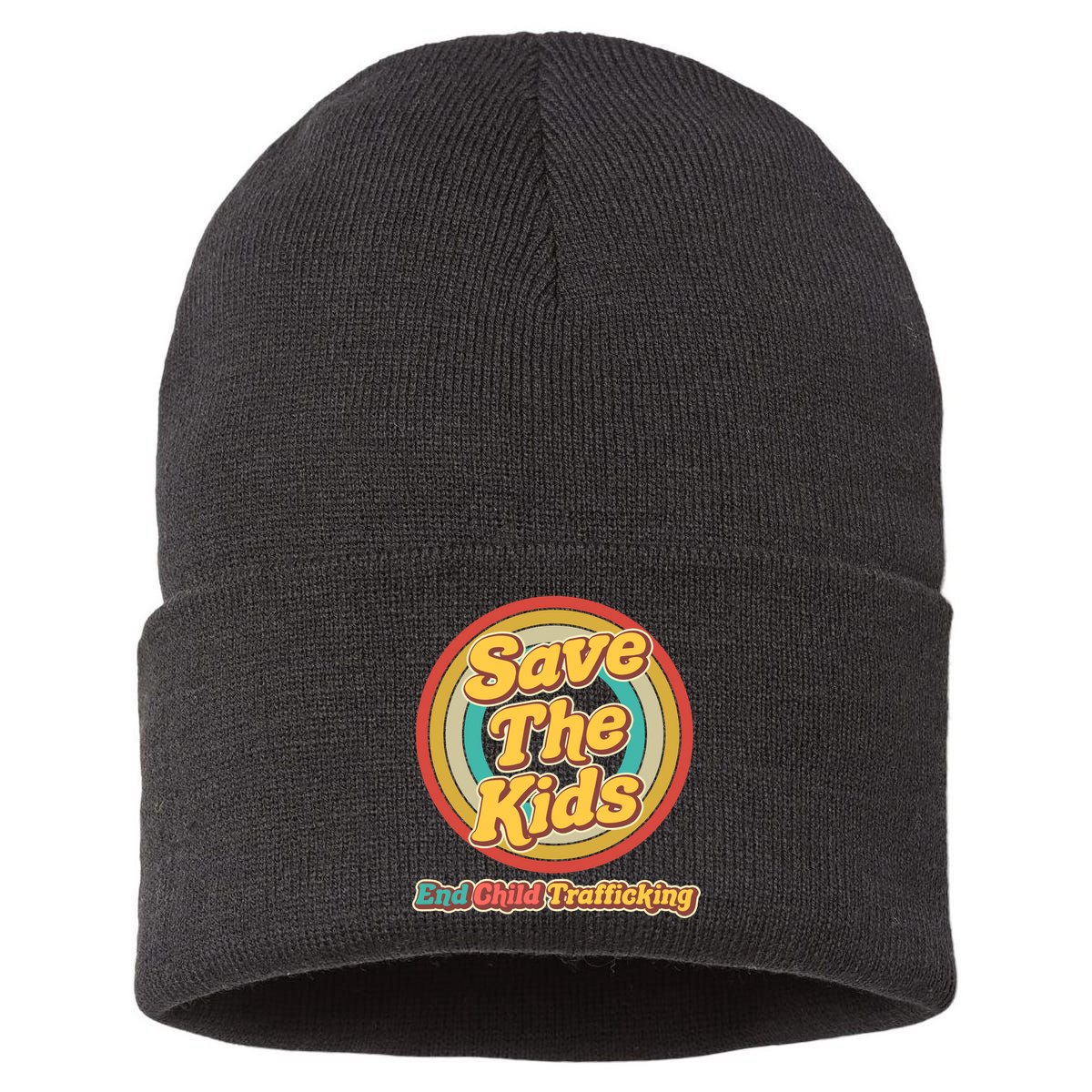 Retro Save The Kids End Child Trafficking Sustainable Knit Beanie