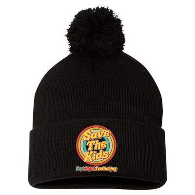 Retro Save The Kids End Child Trafficking Pom Pom 12in Knit Beanie