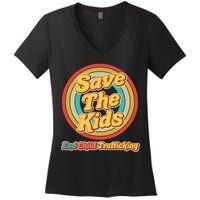 Retro Save The Kids End Child Trafficking Women's V-Neck T-Shirt
