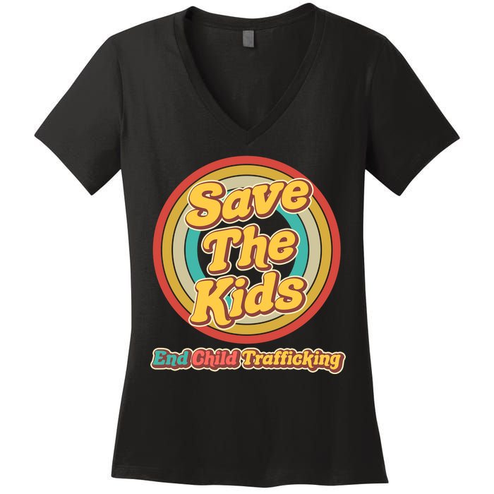 Retro Save The Kids End Child Trafficking Women's V-Neck T-Shirt